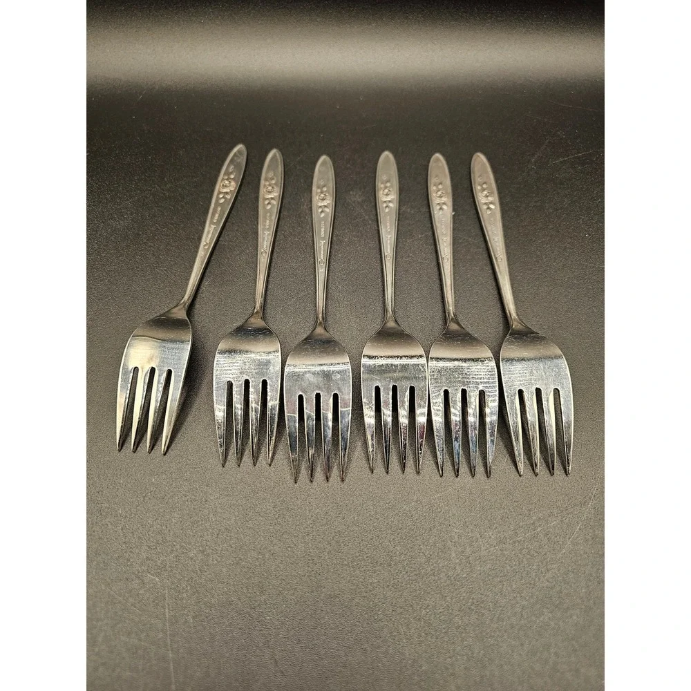 6 Community Stainless Morning Rose Salad Forks Vintage Floral Flatware Set Silve